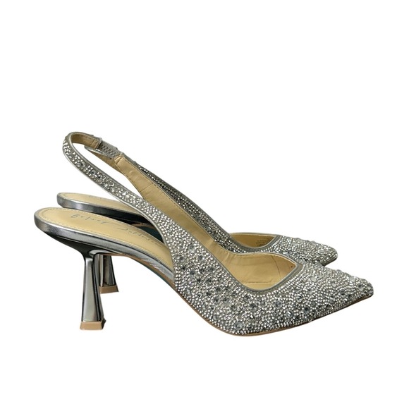 Betsey Johnson Clark Heels Silver Rhinestone Slingback Pumps Women's Size 7M - Picture 3 of 9